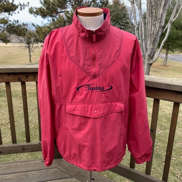 Gear For Sports Other - Vtg 80's GEAR FOR SPORTS Mens Windbreaker Jacket MN TWINS Pullover L Red 1/4 Zip